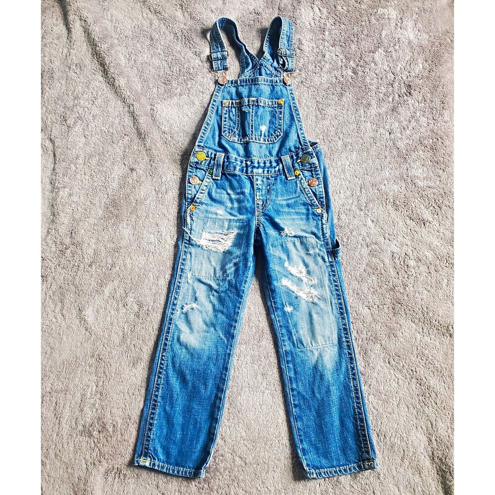 True Religion Kids Blue Denim Overalls Size 5 Adjustable Straps Pockets